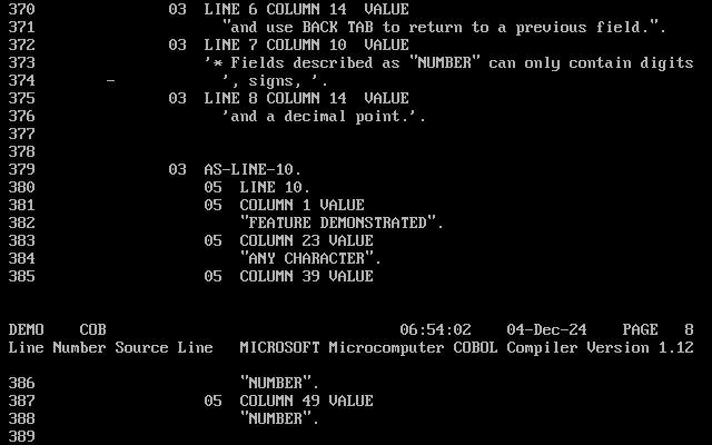 Microsoft COBOL 1.12 screenshot